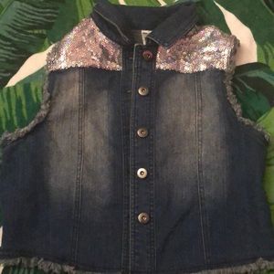 Silver sequin denim vest